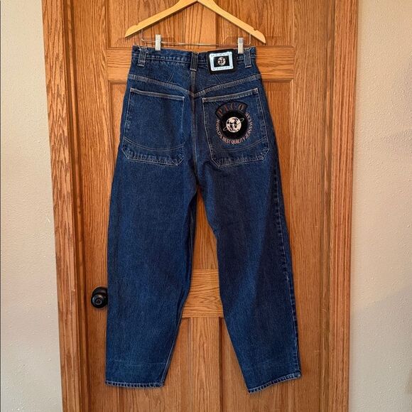 PACO JEANS CO Baggy Y2K Hip Hop Streetwear Globe Logo Embroidered Jeans - Picture 6 of 14